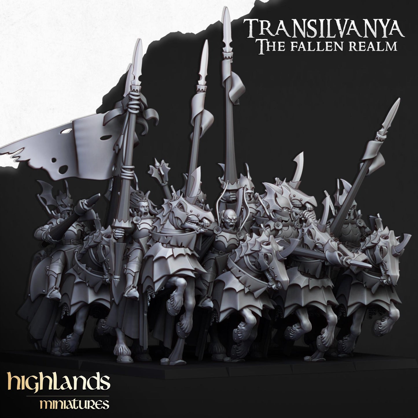 Vampire Knights with Command Group 10 models Highland Miniatures Transilvanya Undead Cavalry various scales (US tariffs are pre-paid by us)