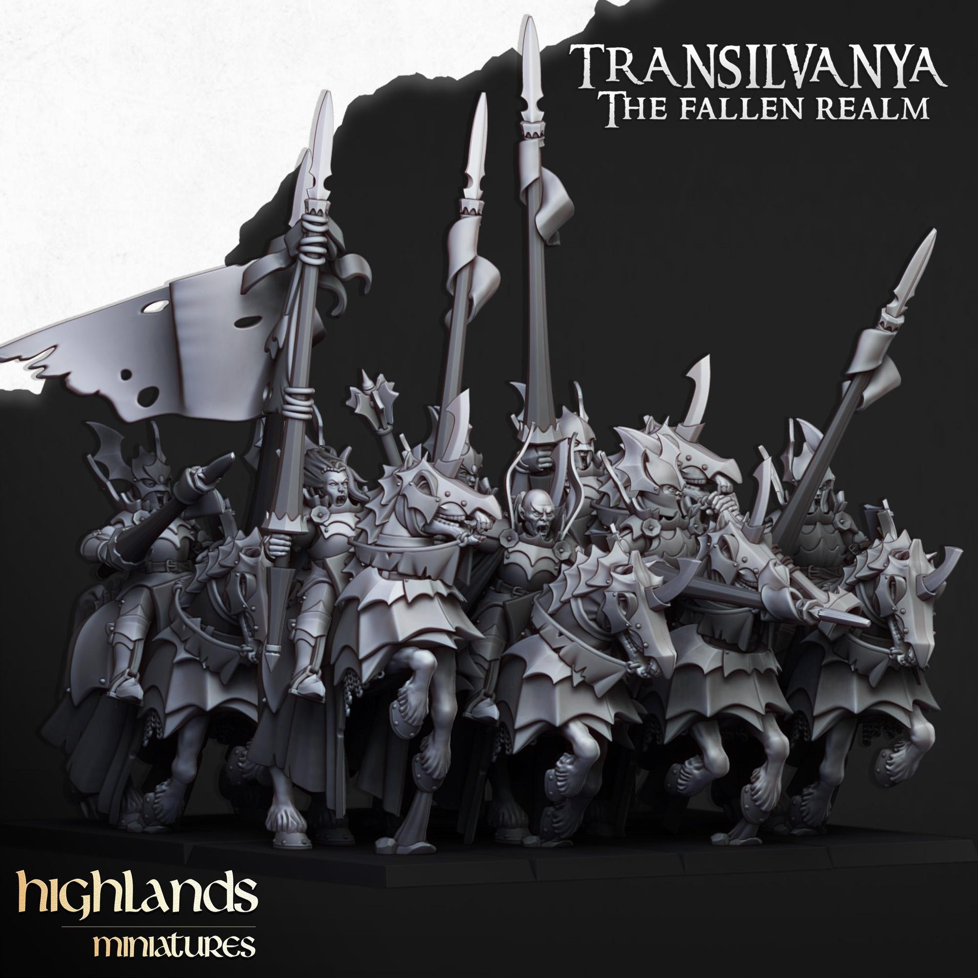 Vampire Knights with Command Group 10 models Highland Miniatures Transilvanya Undead Cavalry various scales (US tariffs are pre-paid by us)
