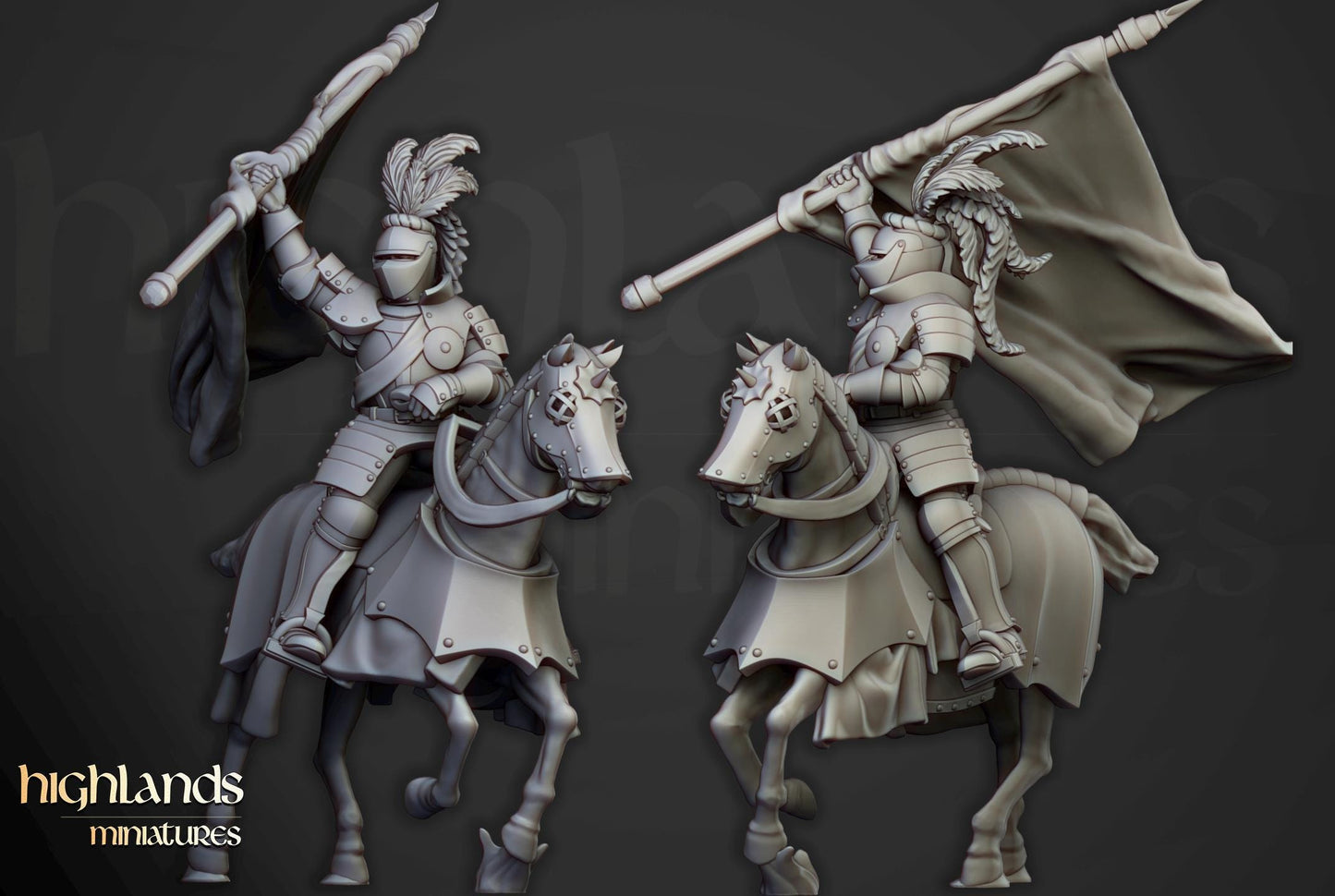 Sunland Knights on Horse with Command Group 10 multipart models Highland Miniatures Cavalry various scales (US tariffs are pre-paid by us)