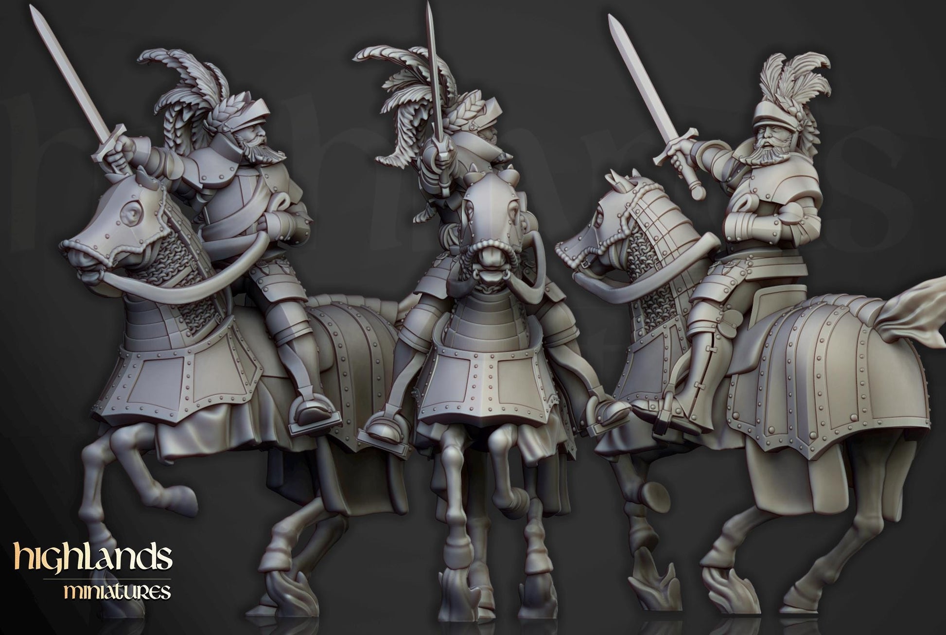 Sunland Knights on Horse with Command Group 10 multipart models Highland Miniatures Cavalry various scales (US tariffs are pre-paid by us)