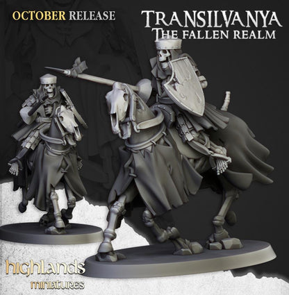 Skeleton Knights with Command Group 10 models Highland Miniatures Transilvanya Undead Cavalry various scales (US tariffs are pre-paid by us)