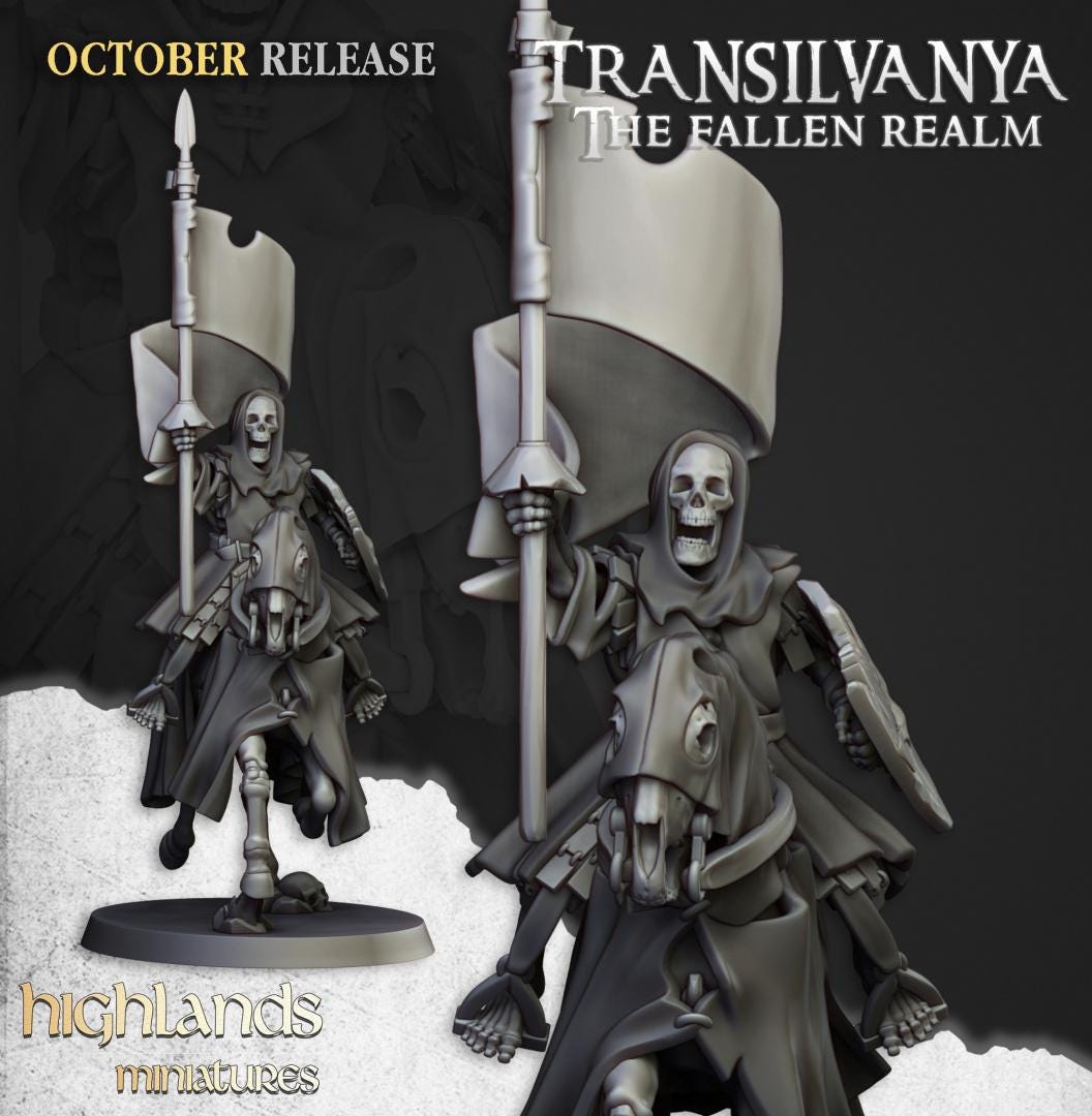 Skeleton Knights with Command Group 10 models Highland Miniatures Transilvanya Undead Cavalry various scales (US tariffs are pre-paid by us)