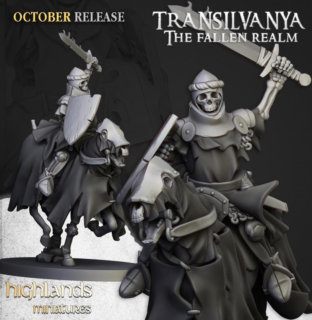 Skeleton Knights with Command Group 10 models Highland Miniatures Transilvanya Undead Cavalry various scales (US tariffs are pre-paid by us)