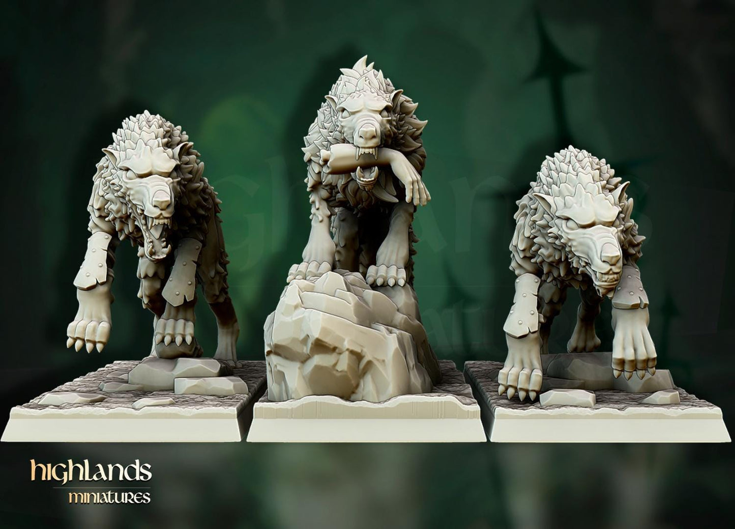 Dire Wolves 5 models and 2 Riders Highland Miniatures Cavalry various scales (US tariffs are pre-paid by us)