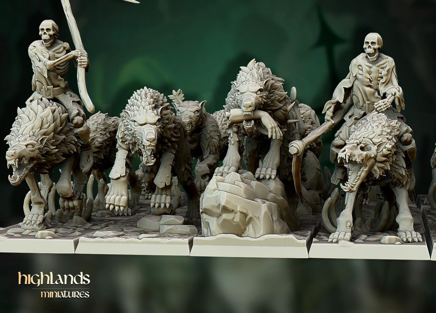Dire Wolves 5 models and 2 Riders Highland Miniatures Cavalry various scales (US tariffs are pre-paid by us)