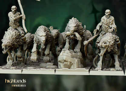 Dire Wolves 5 models and 2 Riders Highland Miniatures Cavalry various scales (US tariffs are pre-paid by us)