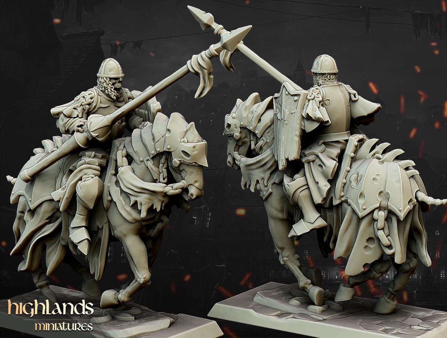 Dark Knights with Command Group 10 models Highland Miniatures Transilvanya Undead Cavalry various scales (US tariffs are pre-paid by us)