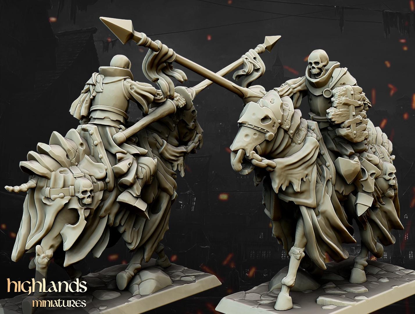 Dark Knights with Command Group 10 models Highland Miniatures Transilvanya Undead Cavalry various scales (US tariffs are pre-paid by us)
