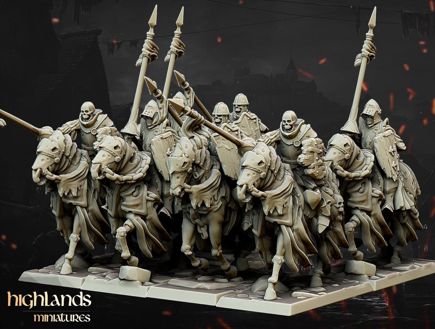 Dark Knights with Command Group 10 models Highland Miniatures Transilvanya Undead Cavalry various scales (US tariffs are pre-paid by us)