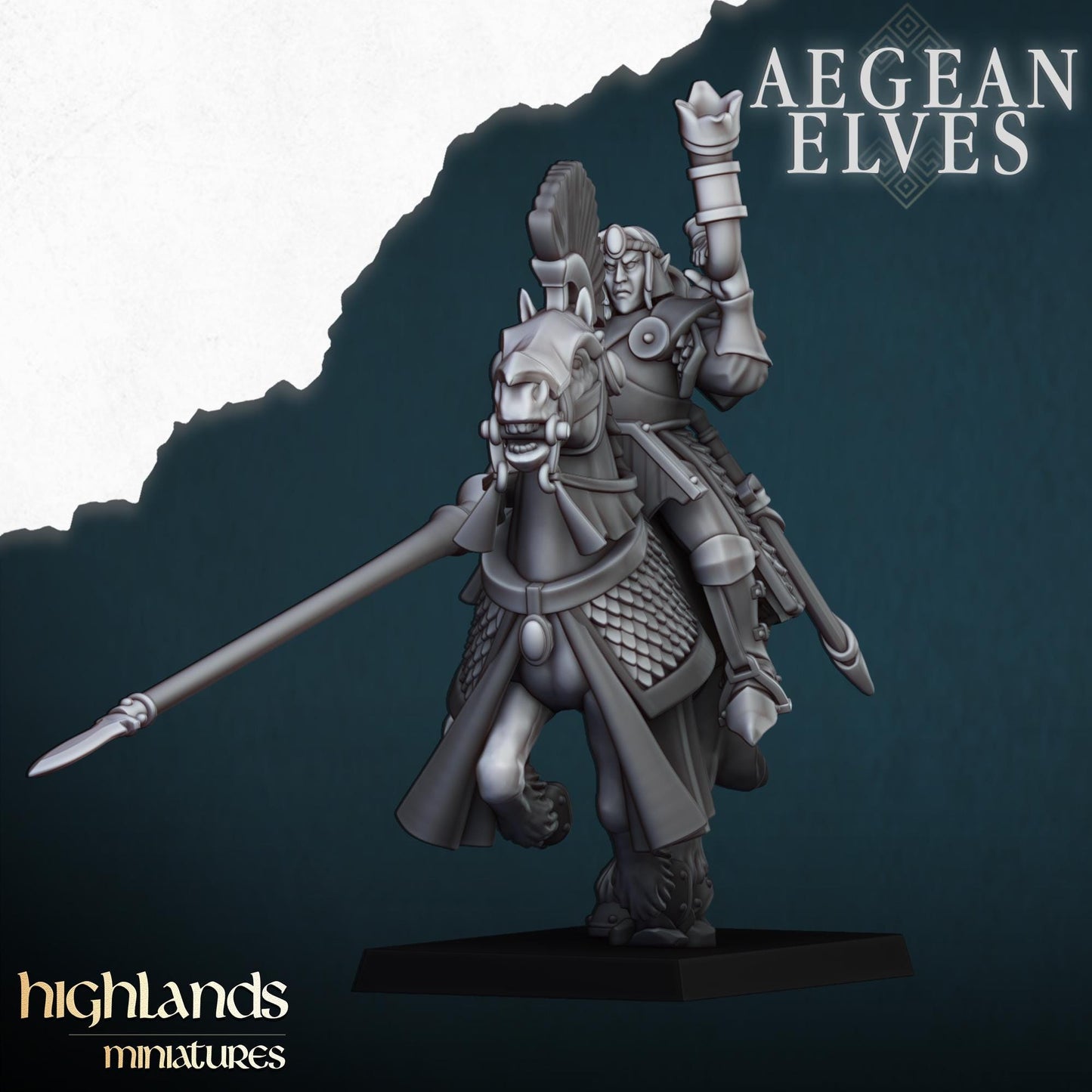 Mounted Aegean Elven Lancers with Command Group 10 models Highland Miniatures Cavalry various scales (US tariffs are pre-paid by us)