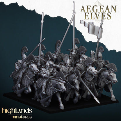 Mounted Aegean Elven Lancers with Command Group 10 models Highland Miniatures Cavalry various scales (US tariffs are pre-paid by us)