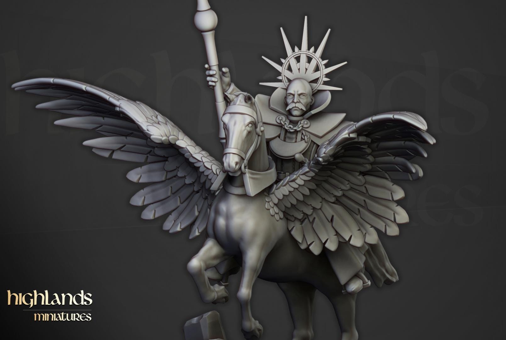 Sunland High Mage on Pegasus with Scenic Base Highland Miniatures Hero Various Scales (US tariffs are pre-paid by us)