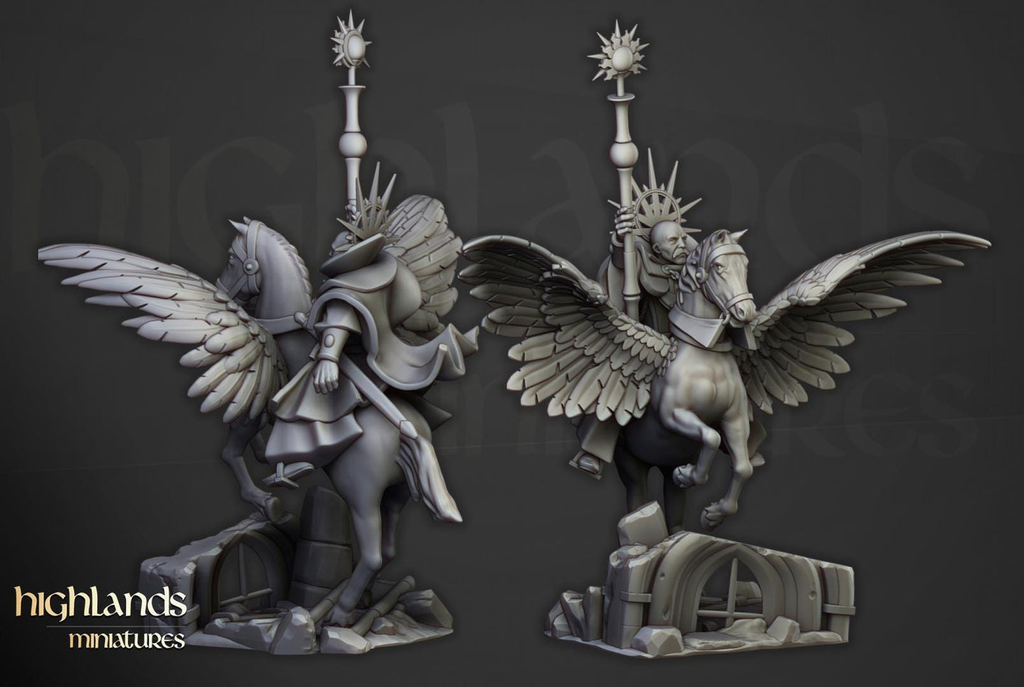 Sunland High Mage on Pegasus with Scenic Base Highland Miniatures Hero Various Scales (US tariffs are pre-paid by us)