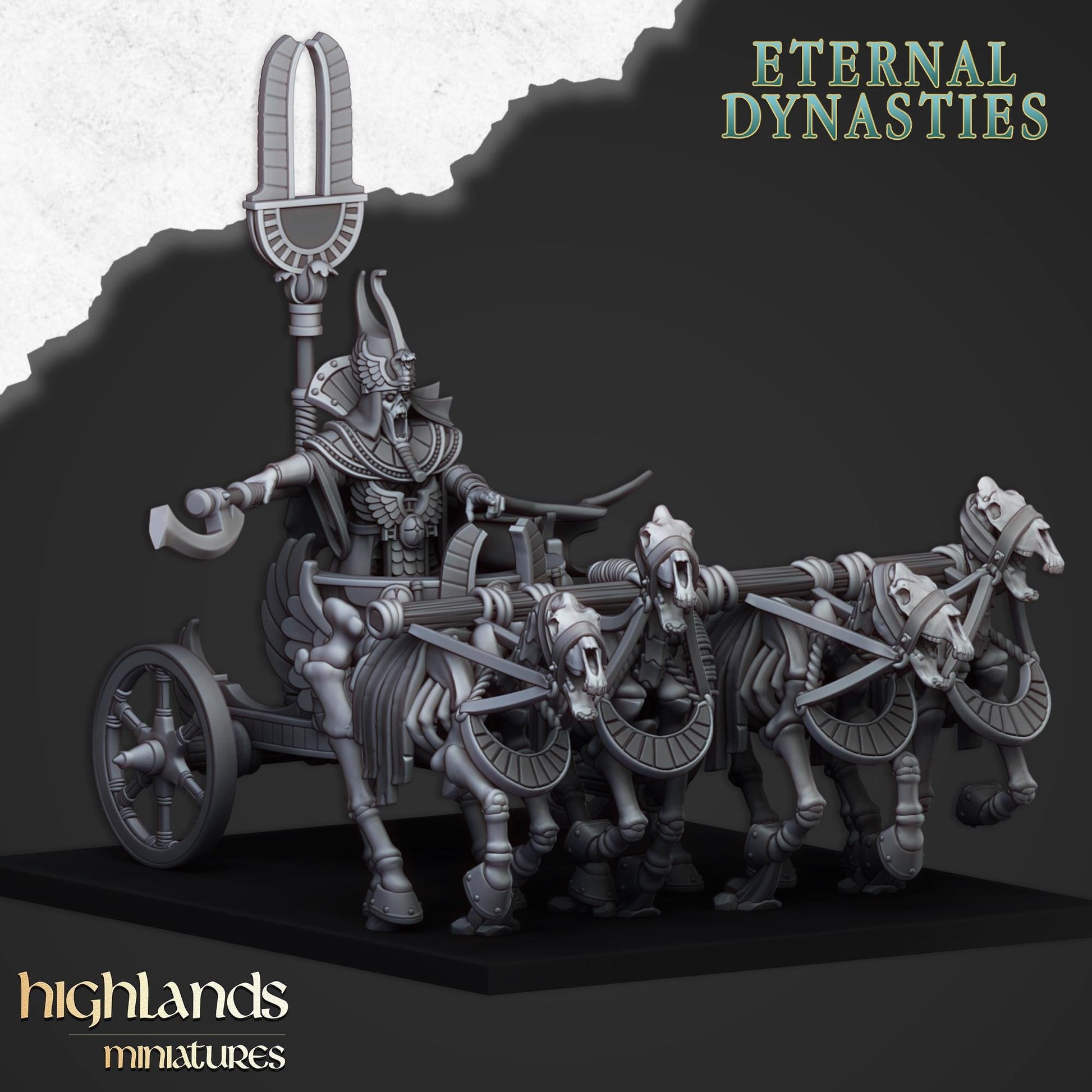 Eternal Pharaoh on Chariot Highland Miniatures Hero Various Scales (US tariffs are pre-paid by us)
