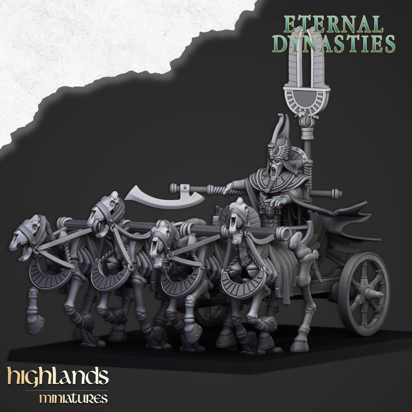 Eternal Pharaoh on Chariot Highland Miniatures Hero Various Scales (US tariffs are pre-paid by us)