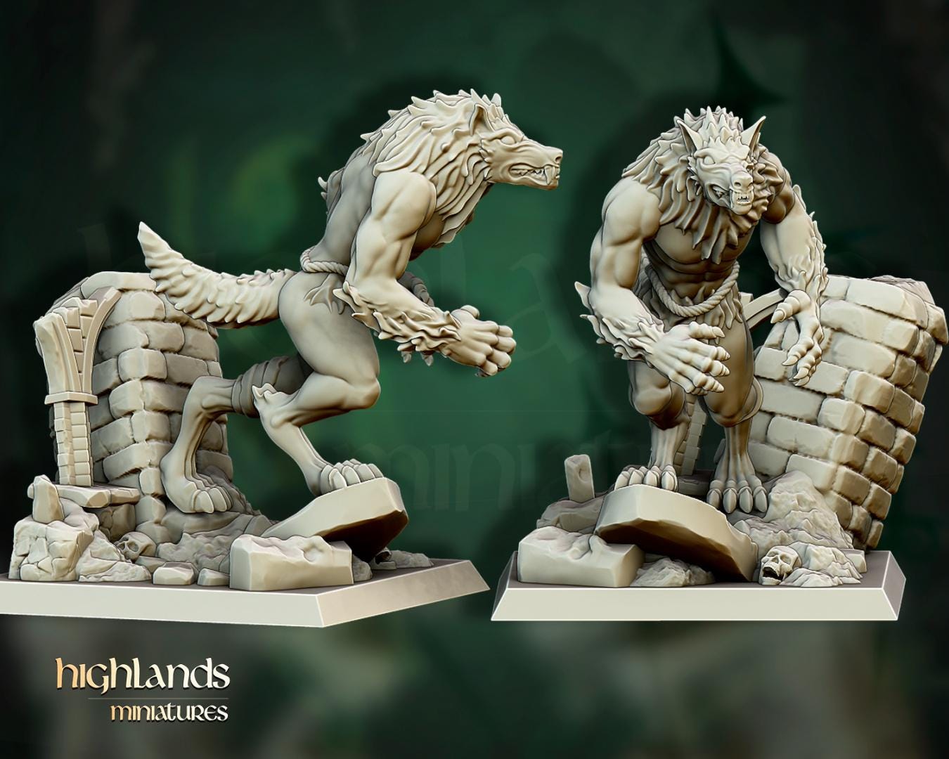 Werewolves with Scenic Bases 3 models Highland Miniatures Various Scales (US tariffs are pre-paid by us)