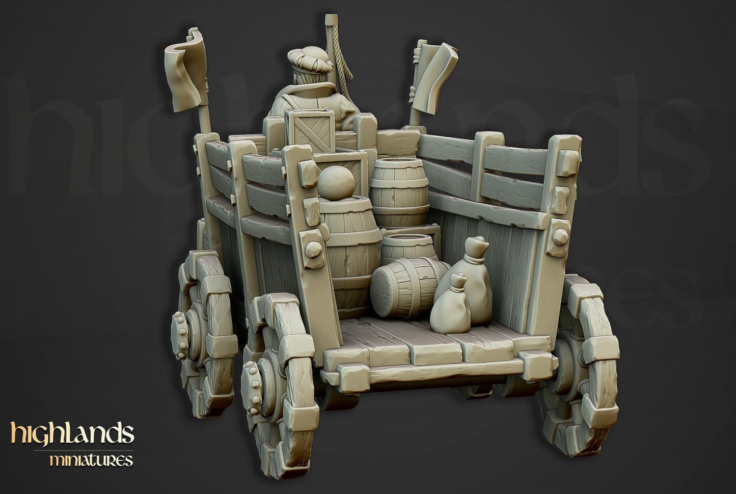 Gold Wagon with Driver and Cargo Highland Miniatures Various Scales (US tariffs are pre-paid by us)