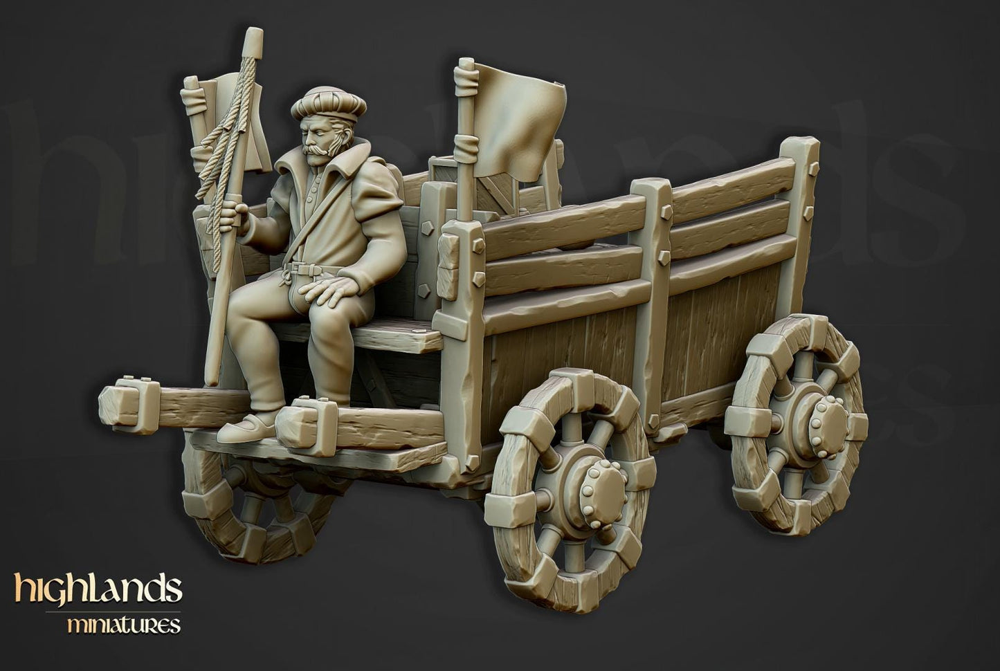 Gold Wagon with Driver and Cargo Highland Miniatures Various Scales (US tariffs are pre-paid by us)