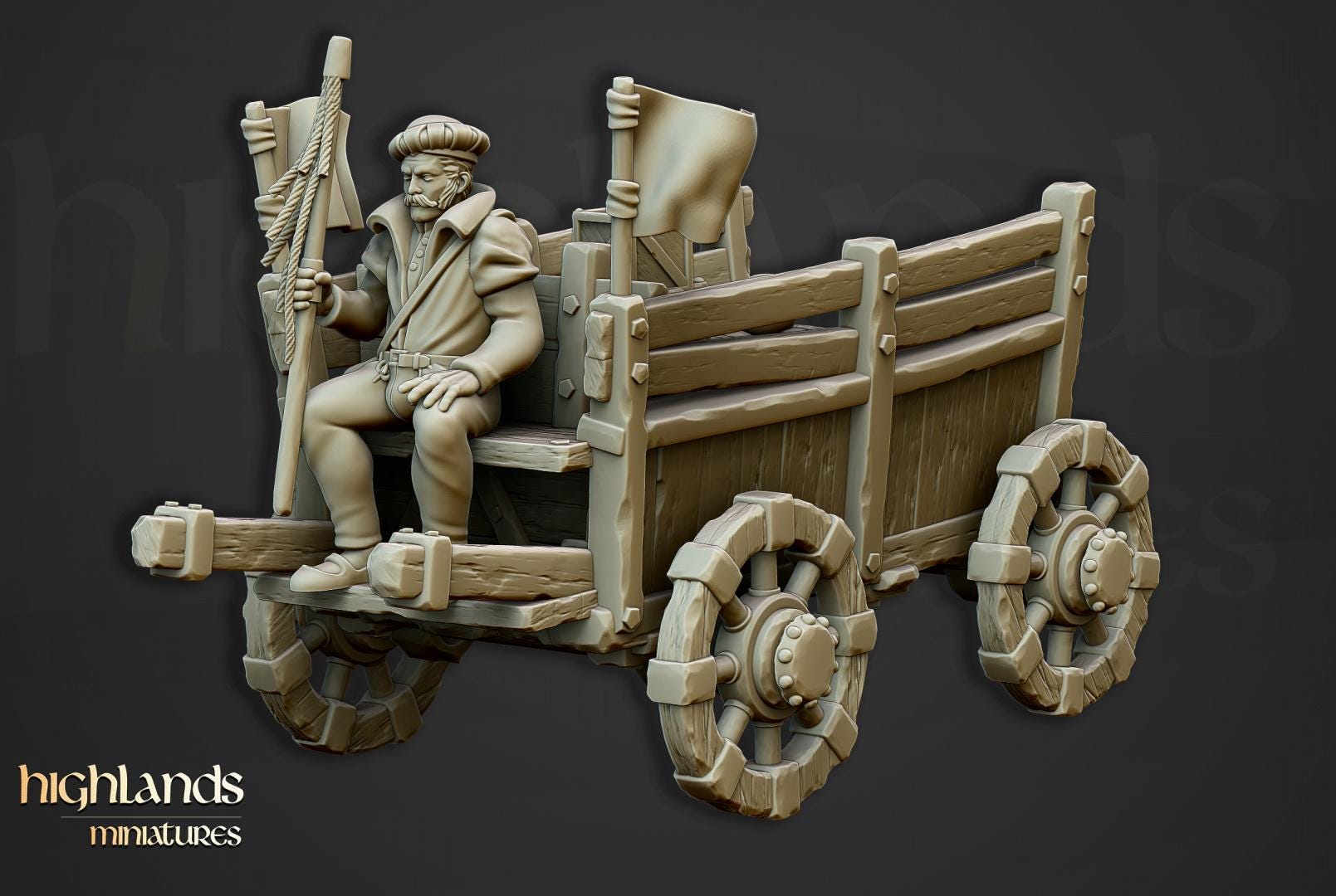 Gold Wagon with Driver and Cargo Highland Miniatures Various Scales (US tariffs are pre-paid by us)