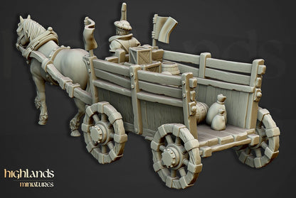 Gold Wagon with Driver and Cargo Highland Miniatures Various Scales (US tariffs are pre-paid by us)