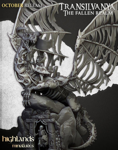 Vampire Lady on Zombie Dragon with Scenic Base Highland Miniatures Transilvanya Undead Hero Various Scales (US tariffs are pre-paid by us)