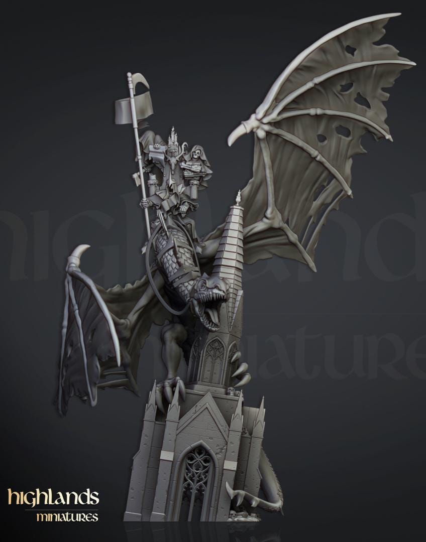 Lord Necromancer Ezekiel on Zombie Dragon with Scenic Base Highland Miniatures Transilvanya Undead Hero Various Scales