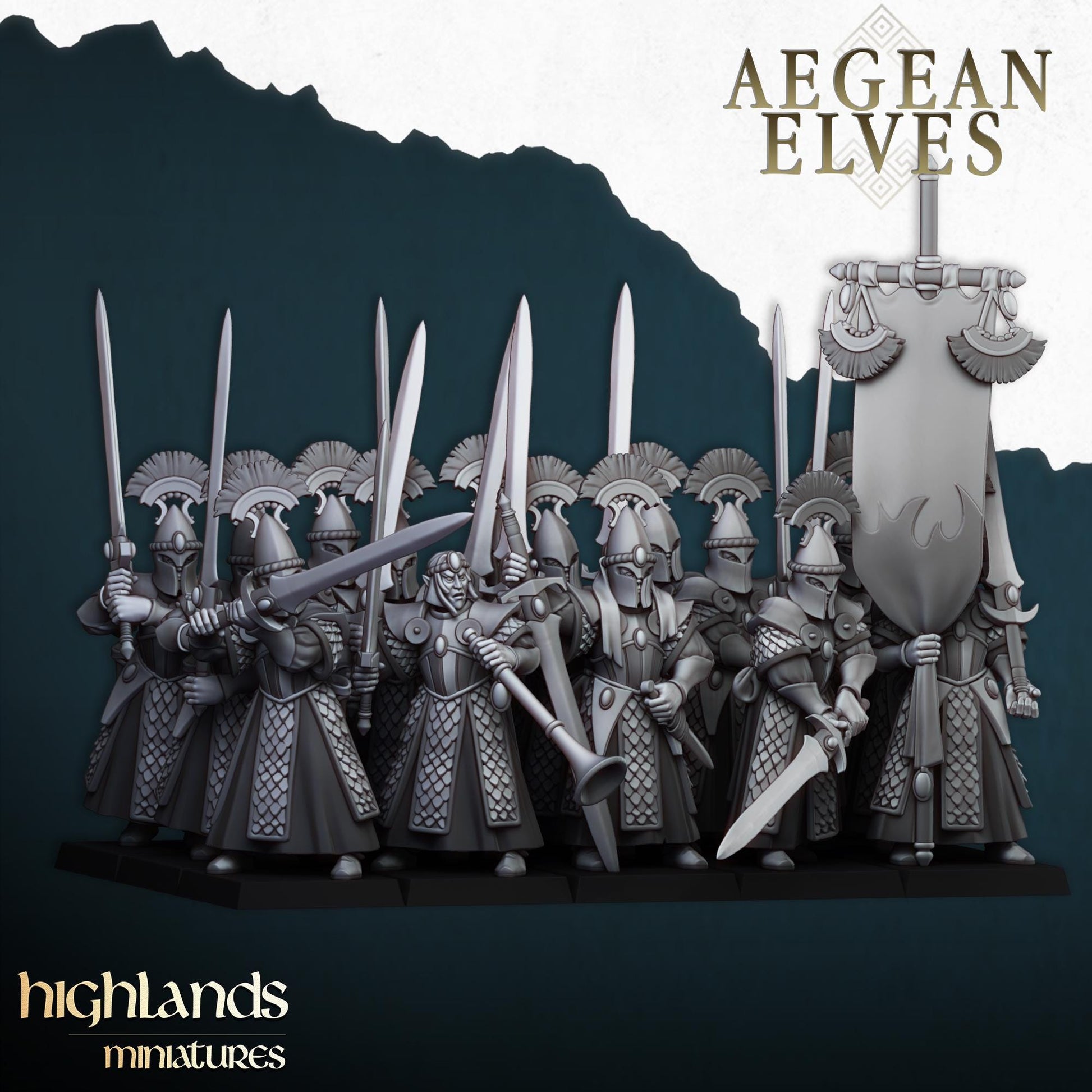 Swords of Messara Aegean Elves with Command Group 10 models Highland Miniatures Various Scales (US tariffs are pre-paid by us)