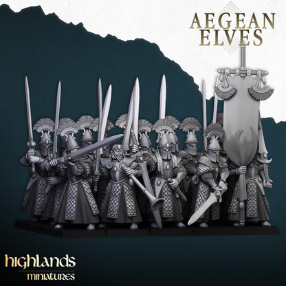 Swords of Messara Aegean Elves with Command Group 10 models Highland Miniatures Various Scales (US tariffs are pre-paid by us)