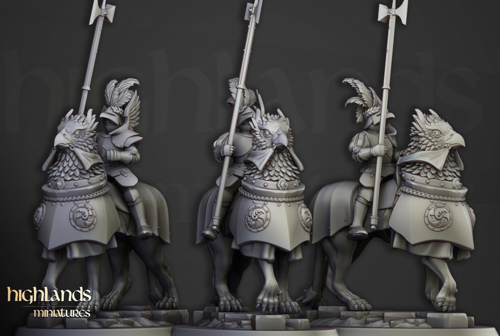 Knights of the Rising Sun on Griffons 3 models Highland Miniatures Various Scales (US tariffs are pre-paid by us)