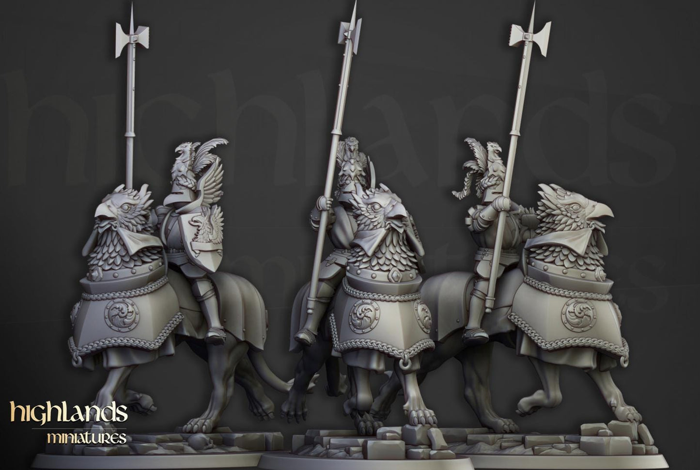 Knights of the Rising Sun on Griffons 3 models Highland Miniatures Various Scales (US tariffs are pre-paid by us)