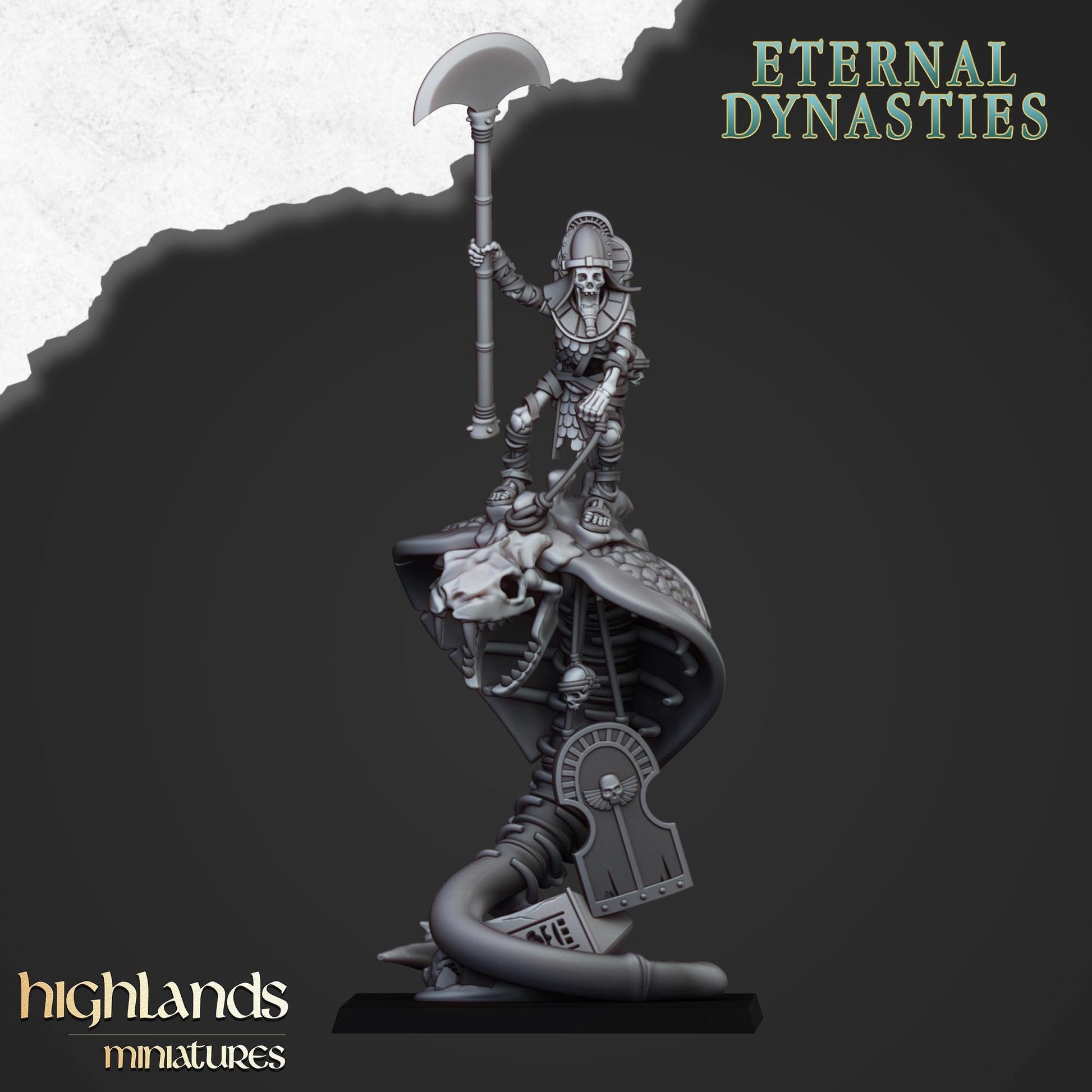 Eternal Mounted Ancient Guard on Great Snakes 3 models Highland Miniatures Undead Monstrous Cavalry Various Scales