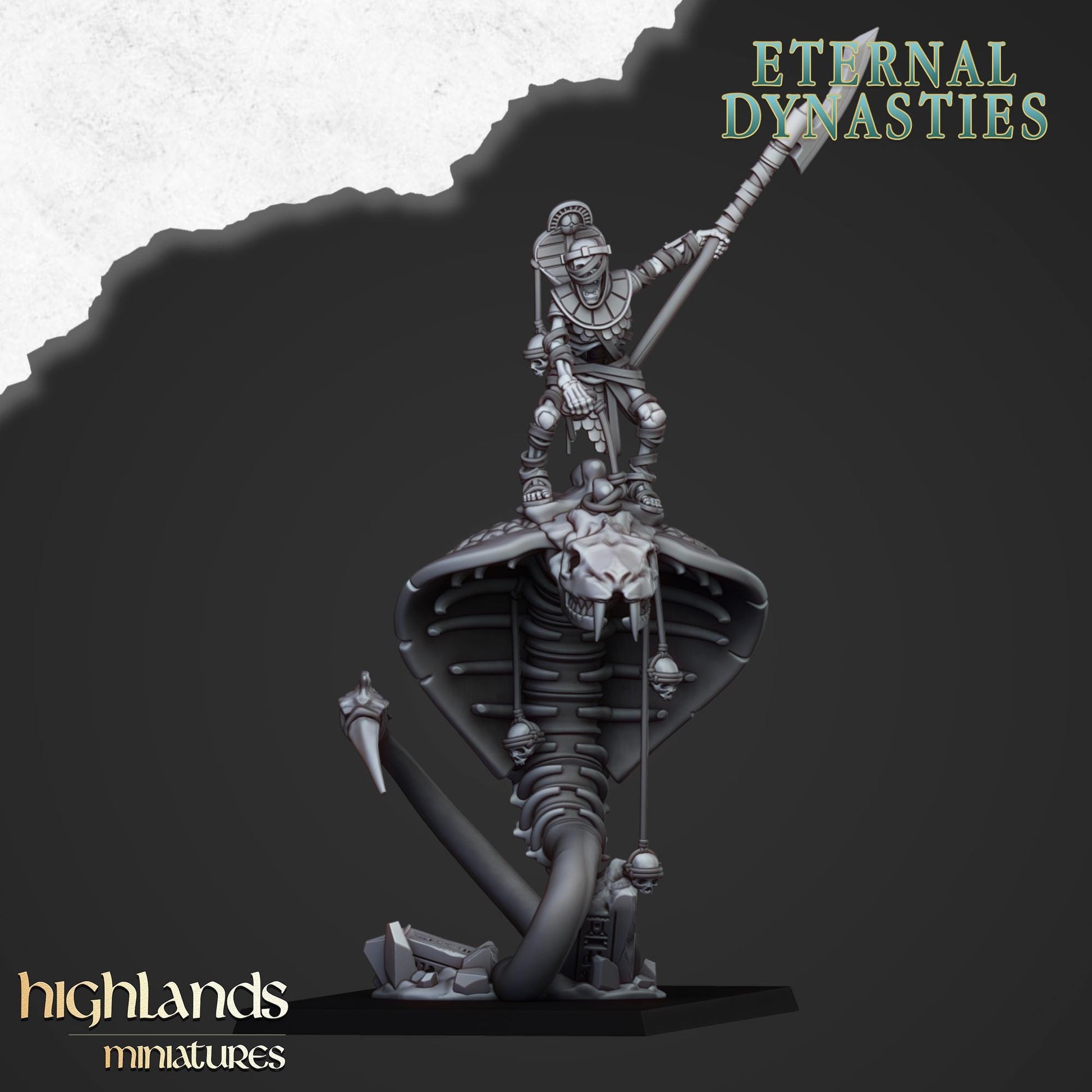 Eternal Mounted Ancient Guard on Great Snakes 3 models Highland Miniatures Undead Monstrous Cavalry Various Scales