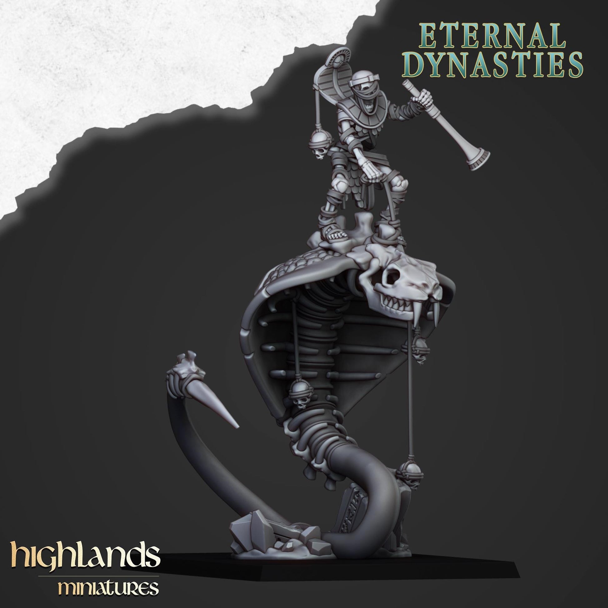 Eternal Mounted Ancient Guard on Great Snakes 3 models Highland Miniatures Undead Monstrous Cavalry Various Scales