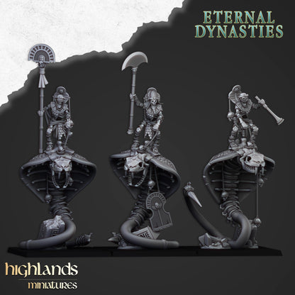 Eternal Mounted Ancient Guard on Great Snakes 3 models Highland Miniatures Undead Monstrous Cavalry Various Scales