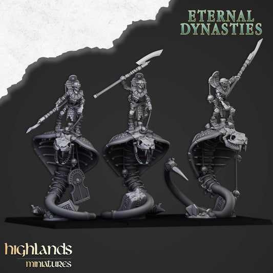 Eternal Mounted Ancient Guard on Great Snakes 3 models Highland Miniatures Undead Monstrous Cavalry Various Scales