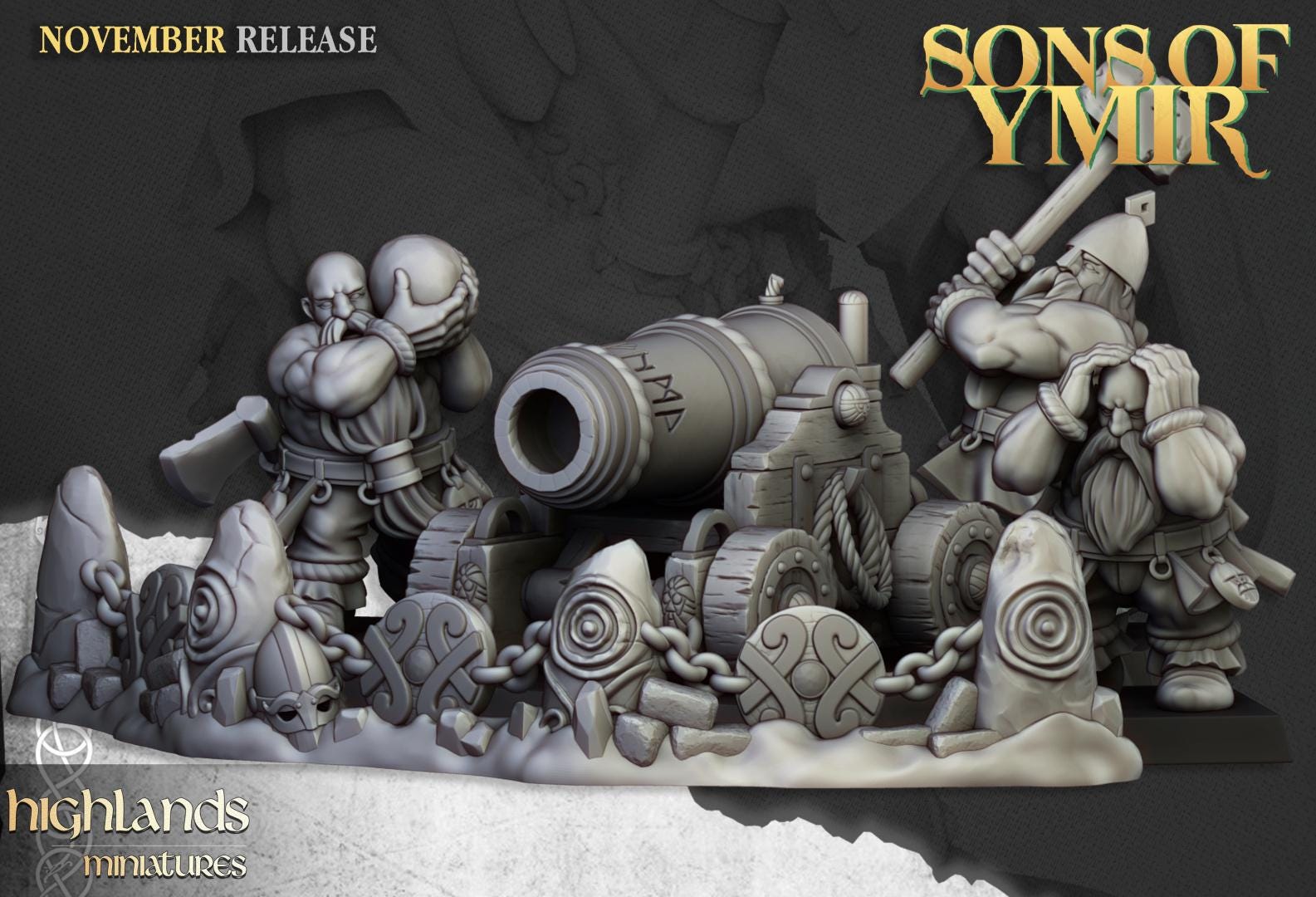 Dwarf Artillery with Crew, Cannon, Flamethrower, Organ Gun Highland Miniatures Various Scales (US tariffs are pre-paid by us)