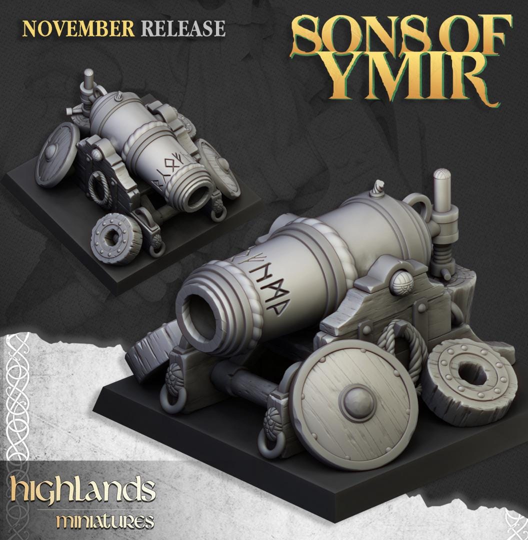 Dwarf Artillery with Crew, Cannon, Flamethrower, Organ Gun Highland Miniatures Various Scales (US tariffs are pre-paid by us)