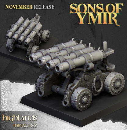 Dwarf Artillery with Crew, Cannon, Flamethrower, Organ Gun Highland Miniatures Various Scales (US tariffs are pre-paid by us)