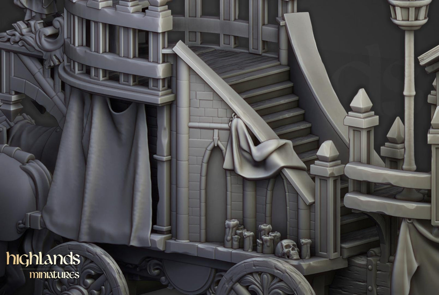 Arcane Cannon on Chariot Highland Miniatures Various Scales (US tariffs are pre-paid by us)