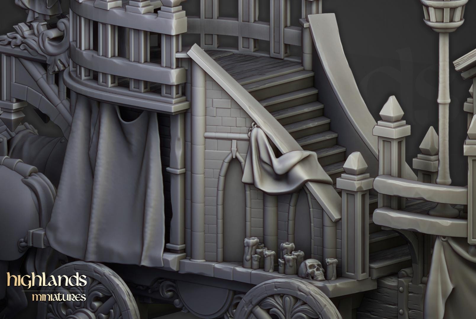 Arcane Cannon on Chariot Highland Miniatures Various Scales (US tariffs are pre-paid by us)