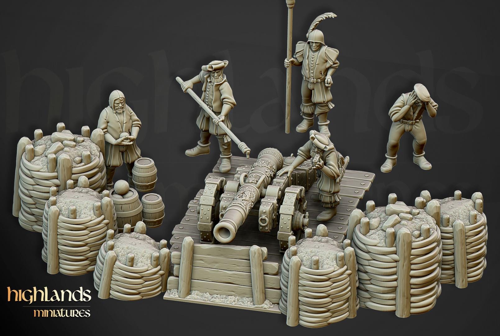 Sunland Artillery Battery with Crew, Cannon, Mortar, Volley Gun Highland Miniatures Various Scales
