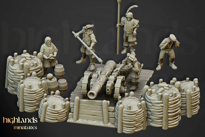Sunland Artillery Battery with Crew, Cannon, Mortar, Volley Gun Highland Miniatures Various Scales