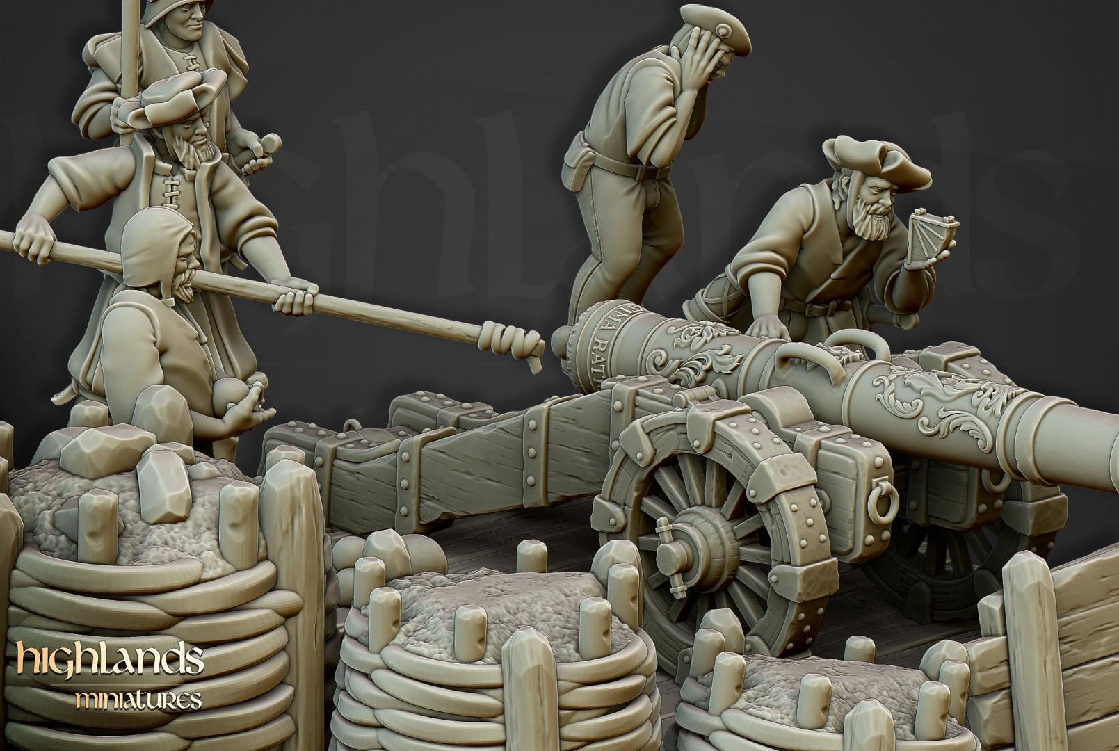 Sunland Artillery Battery with Crew, Cannon, Mortar, Volley Gun Highland Miniatures Various Scales