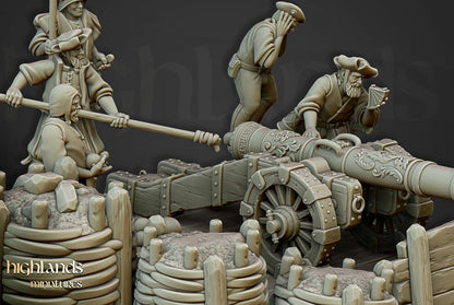 Sunland Artillery Battery with Crew, Cannon, Mortar, Volley Gun Highland Miniatures Various Scales