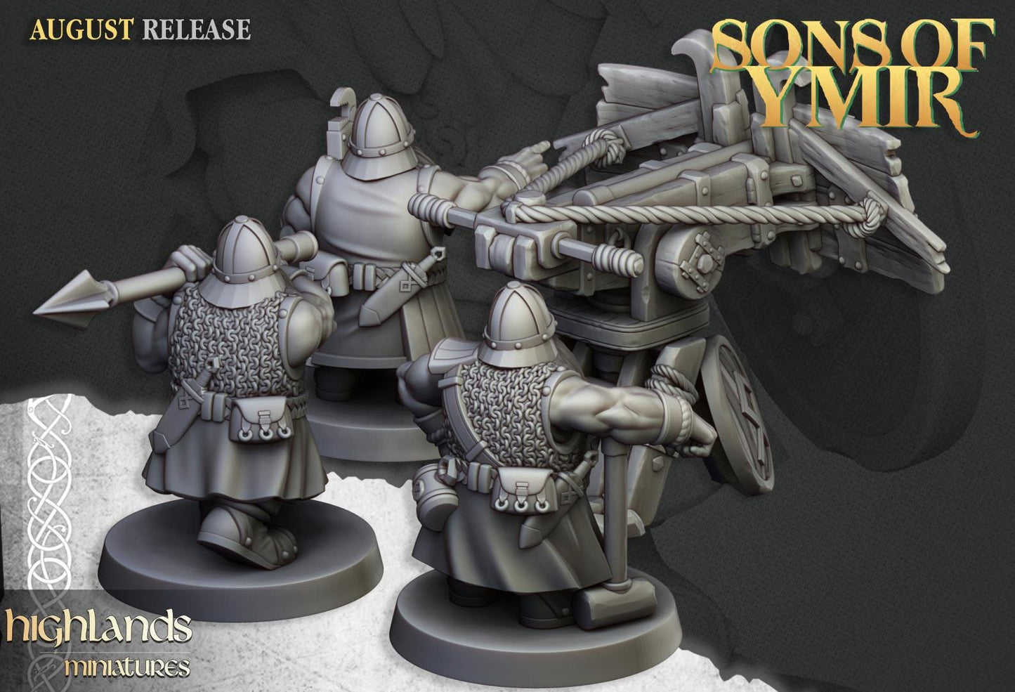 Dwarf Old Siege Engines Ballista with Crew Highland Miniatures Various Scales (US tariffs are pre-paid by us)