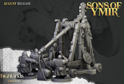 Dwarf Old Siege Engines Catapult with Crew Highland Miniatures Various Scales (US tariffs are pre-paid by us)