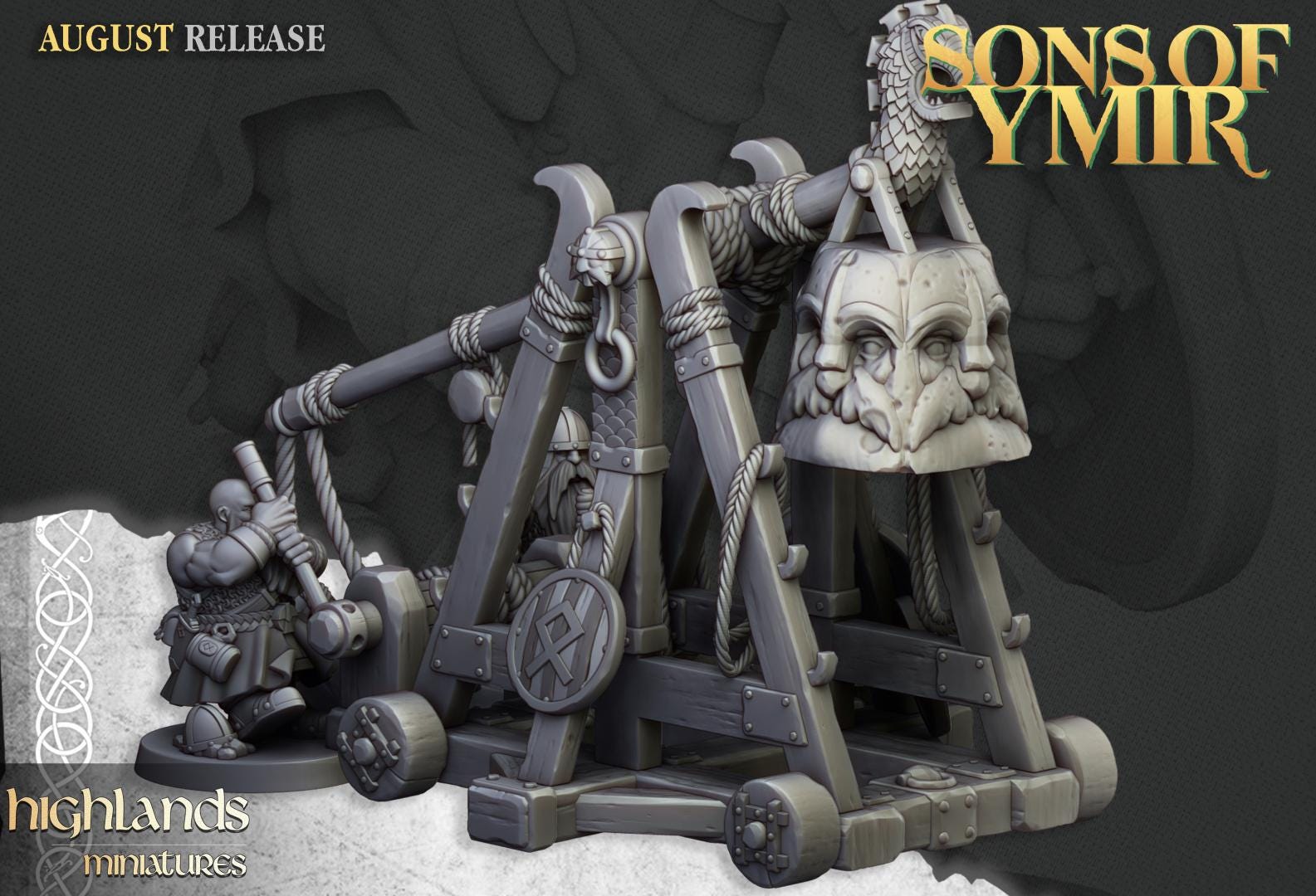 Dwarf Old Siege Engines Catapult with Crew Highland Miniatures Various Scales (US tariffs are pre-paid by us)