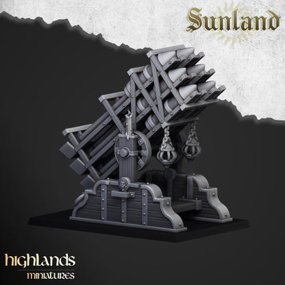 Sunland Artillery Set with Crew, Rocket Launcher, Mortar, Volley Gun Highland Miniatures Various Scales (US tariffs are pre-paid by us)