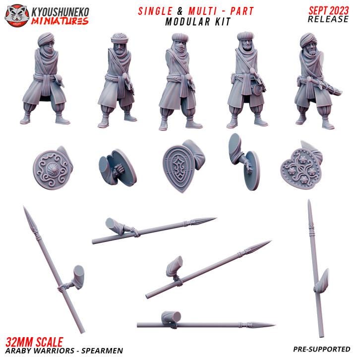 Araby Warriors: Spearmen with Command Group (10 models) Various Scales Historical Wargaming (US tariffs are pre-paid by us)