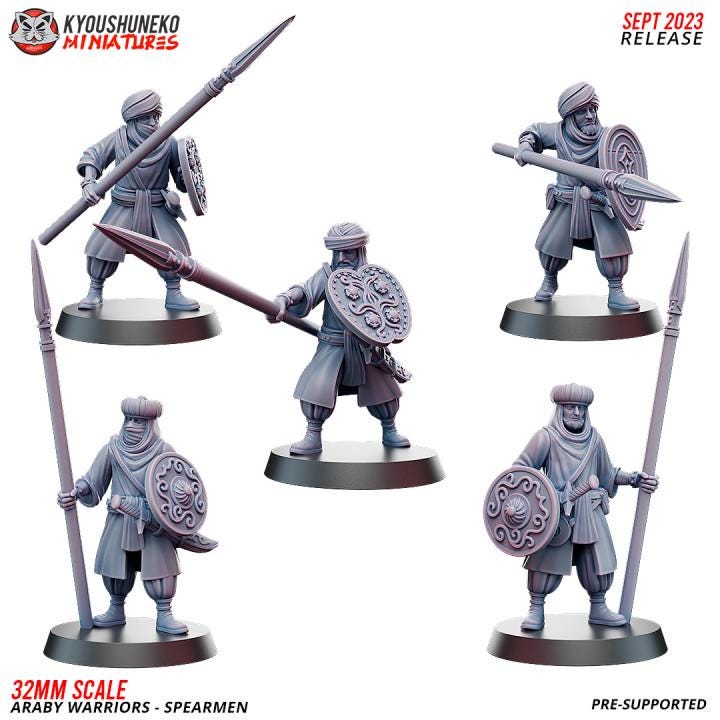 Araby Warriors: Spearmen with Command Group (10 models) Various Scales Historical Wargaming (US tariffs are pre-paid by us)